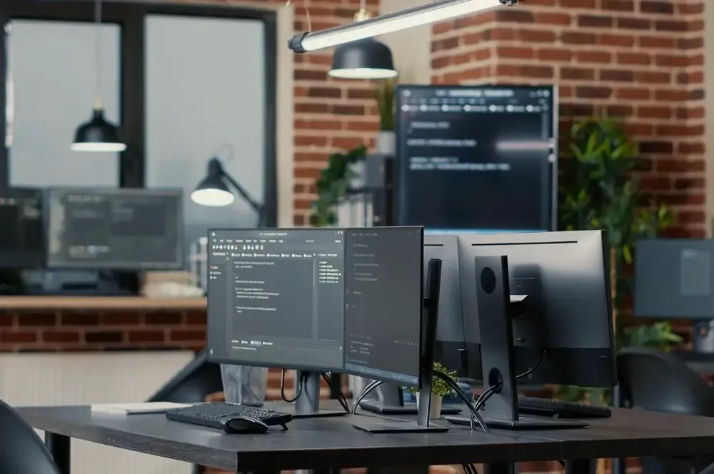Estaciones de trabajo con monitores en una oficina